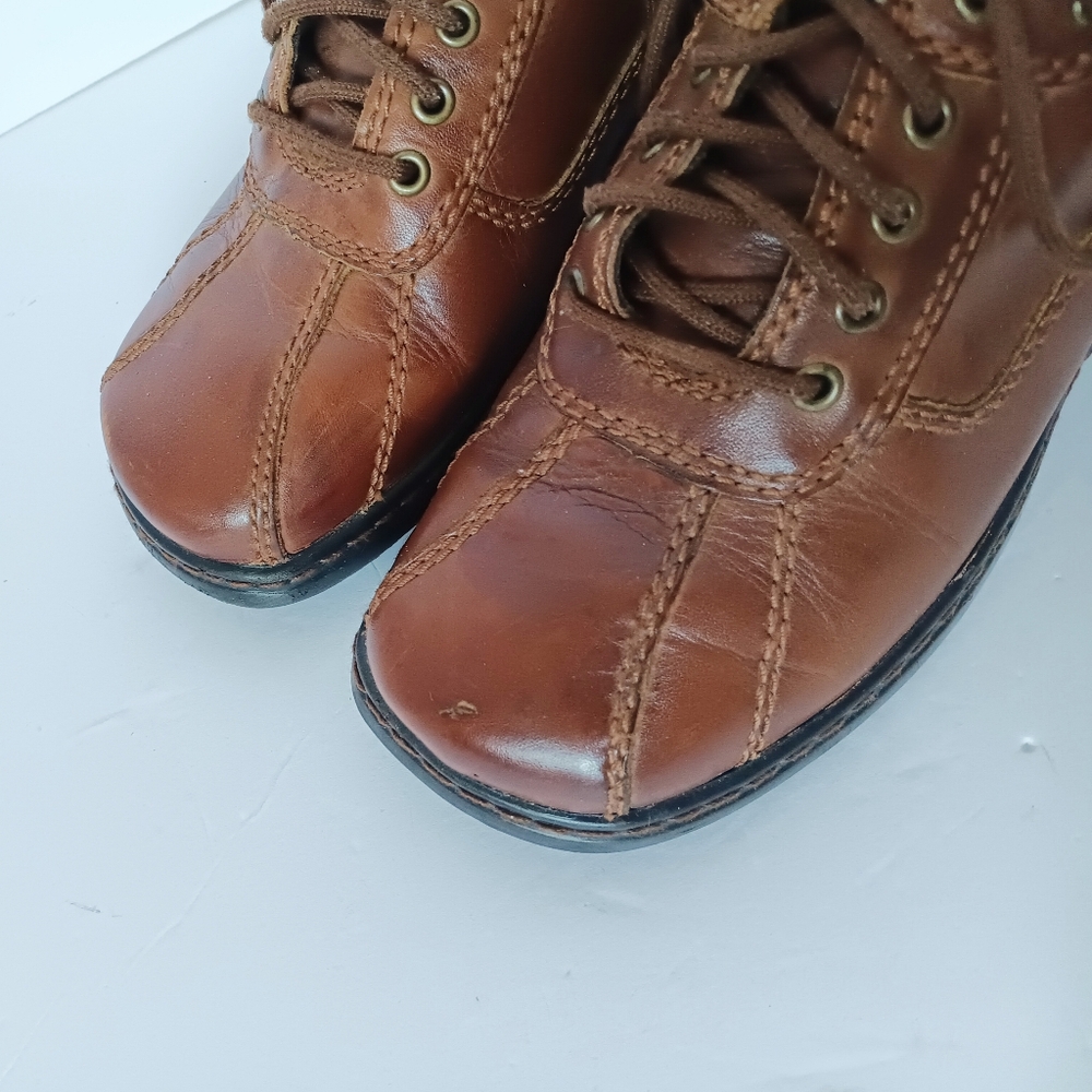 🤎 Dr. Scholl's Ella Brown Leather Boots Lace-Up Womens 6 Ankle Comfort - Picture 7 of 12